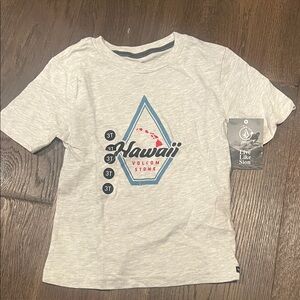 Volcom Light Gray Tee with Blue & Red Hawaii Graphic